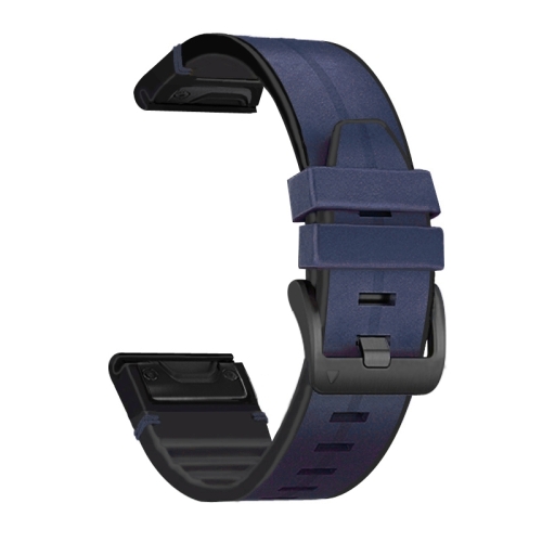 

For Garmin Fenix 7 Silicone + Leather Quick Release Watch Band(Midnight Blue)