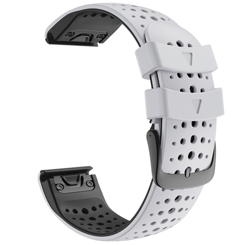 

For Garmin Fenix 7 Two-color Silicone Round Hole Quick Release Watchband(White Black)