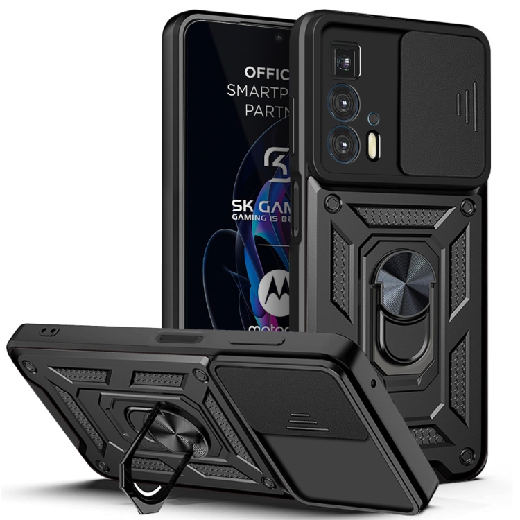 

For Motorola Edge 20 Pro Sliding Camera Cover TPU+PC Phone Case(Black)