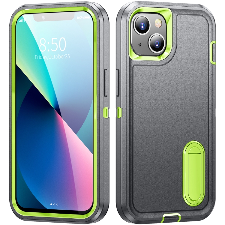 

3 in 1 Rugged Holder Phone Case For iPhone 11(Grey + Green)