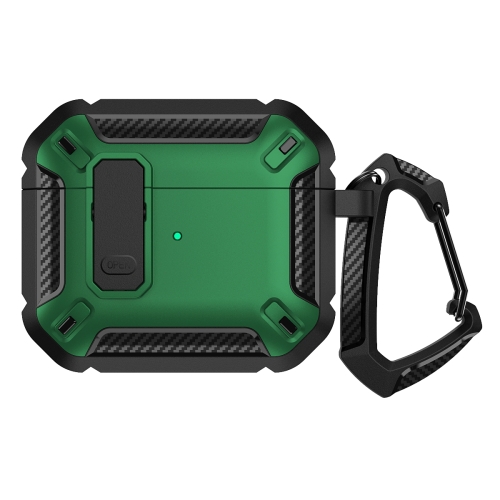 

Shield Shockproof Earphone Protective Case with Hook For AirPods 3(Black Green)