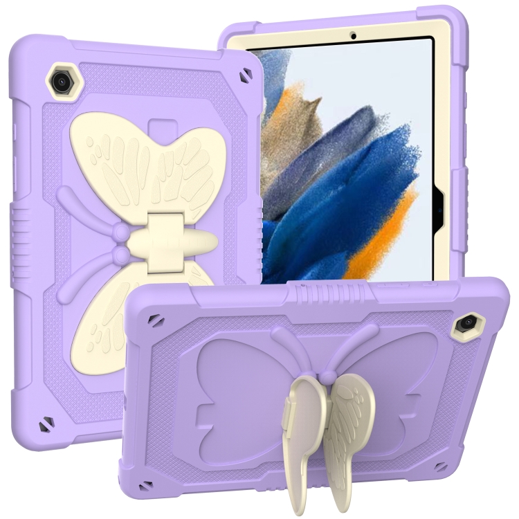 

For Samsung Galaxy Tab A8 10.5 2021 Beige PC + Silicone Holder Tablet Case(Beige+Raro Purple)