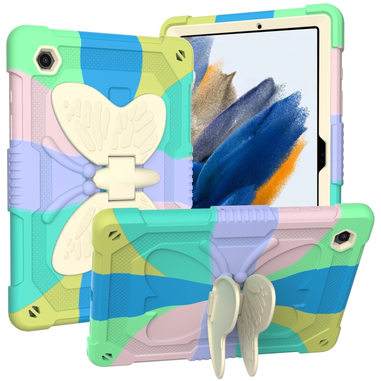 

For Samsung Galaxy Tab A8 10.5 2021 Beige PC + Silicone Holder Tablet Case(Colorful Green)
