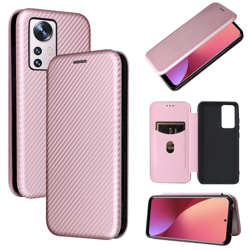 

For Xiaomi 12 Pro Carbon Fiber Texture Horizontal Flip PU Phone Case(Pink)