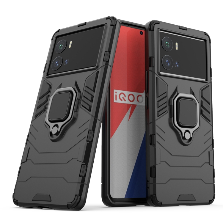 

For vivo iQOO 9 Pro 5G Shockproof PC + TPU Protective Phone Case with Magnetic Ring Holder(Black)