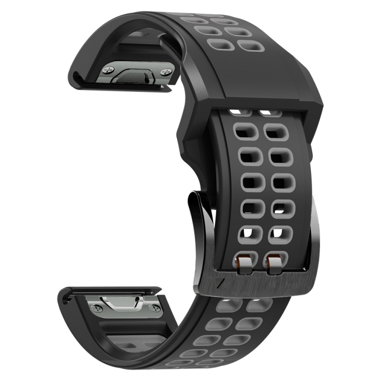 

For Garmin Fenix 7 22mm Dual Row Holes Two-color Silicone Watch Band(Black Grey)