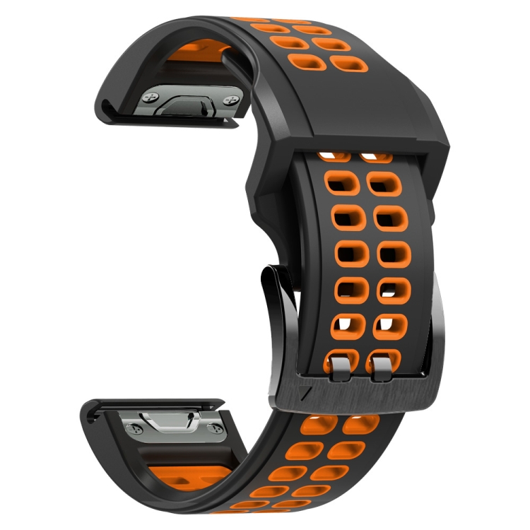 

For Garmin Fenix 7 26mm Dual Row Holes Two-color Silicone Watch Band(Black Orange)