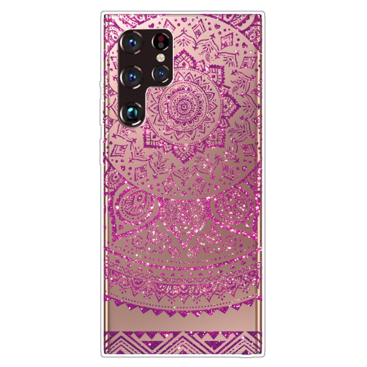 

For Samsung Galaxy S22 Ultra 5G Gradient Lace Transparent TPU Phone Case(Rose Red)