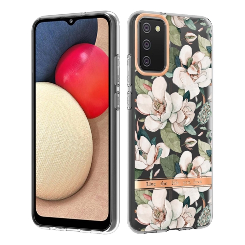 

For Samsung Galaxy A02s US Version 166mm Flowers and Plants Series IMD TPU Phone Case(Green Gardenia)