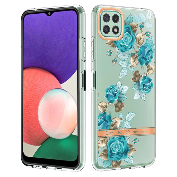 

For Samsung Galaxy A22 5G Flowers and Plants Series IMD TPU Phone Case(Blue Rose)