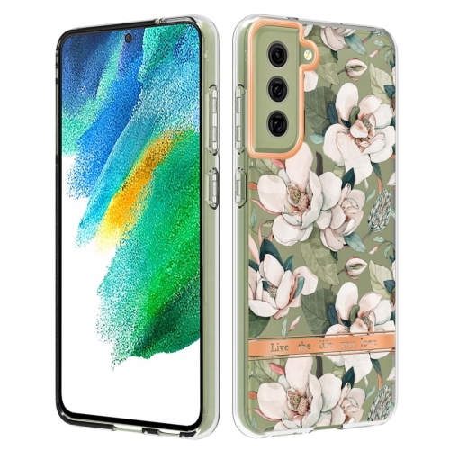 

For Samsung Galaxy S21 FE 5G Flowers and Plants Series IMD TPU Phone Case(Green Gardenia)