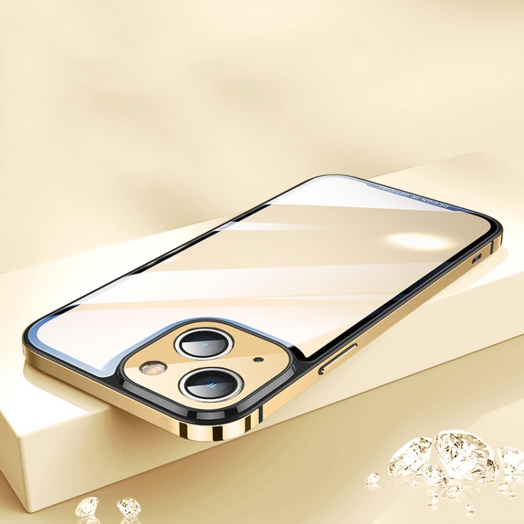 

HD Transparent Glass Phone Case For iPhone 13(Gold)