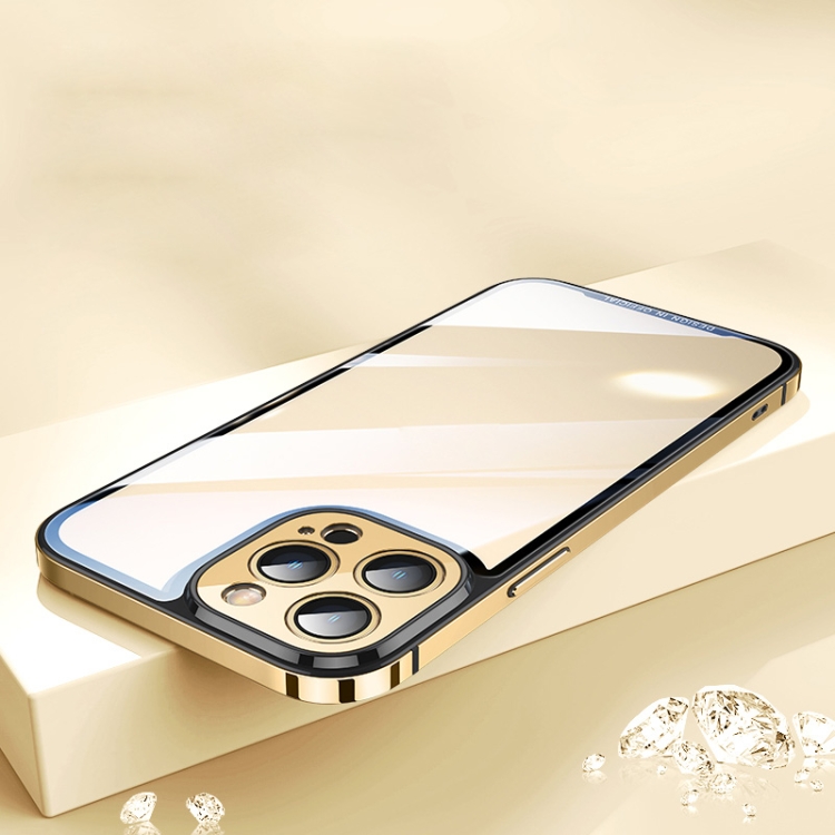 

HD Transparent Glass Phone Case For iPhone 13 Pro Max(Gold)