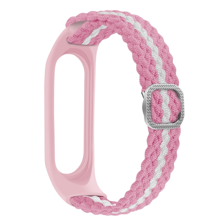 

For Xiaomi Mi Band 4 / 3 Stripe Braided Watch Band(Pink White Pink)
