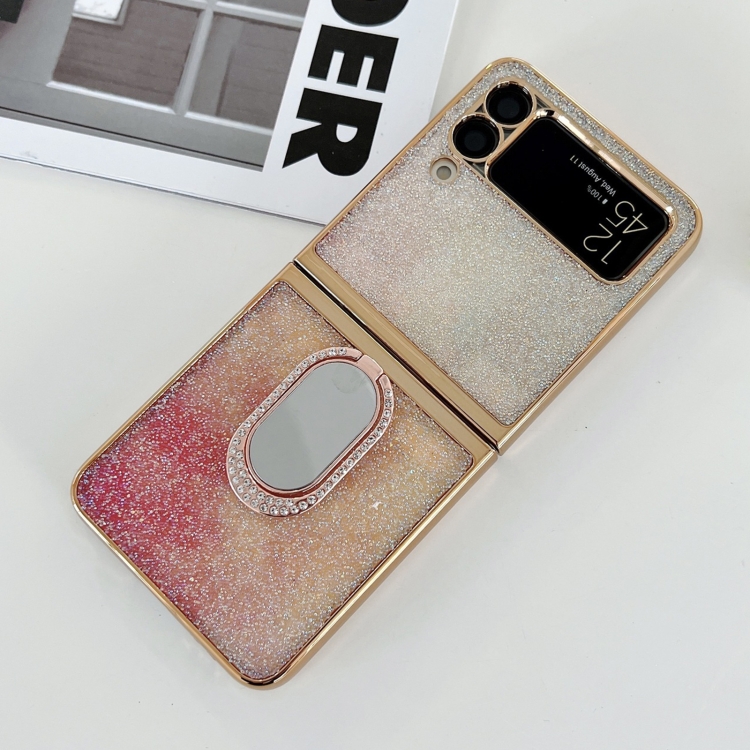 

For Samsung Galaxy Z Flip3 5G Shinning Diamond Ring Holder Phone Case(White Red)