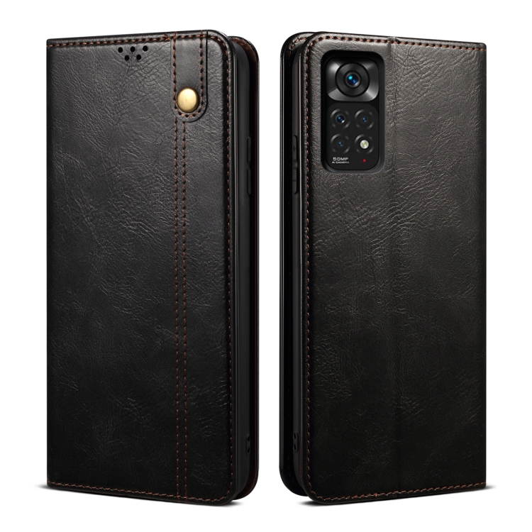 

For Xiaomi Redmi Note 11S / Note 11 Foreign Version Oil Wax Crazy Horse Texture Leather Phone Case(Black)