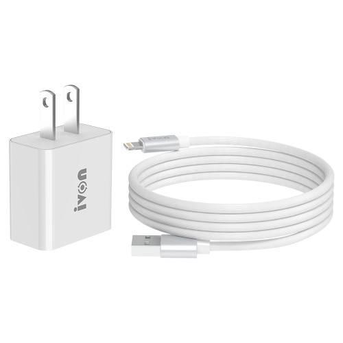 

IVON AD-35 2 in 1 18W QC3.0 USB Port Travel Charger + 1m USB to 8 Pin Data Cable Set, US Plug(White)