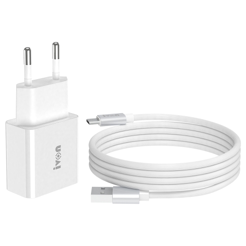 

IVON AD-35 2 in 1 18W QC3.0 USB Port Travel Charger + 1m USB to Micro USB Data Cable Set, EU Plug(White)
