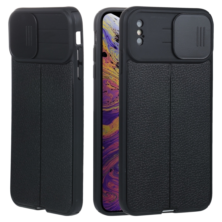

Litchi Texture Sliding Camshield TPU Protective Phone Case For iPhone XS Max(Black)