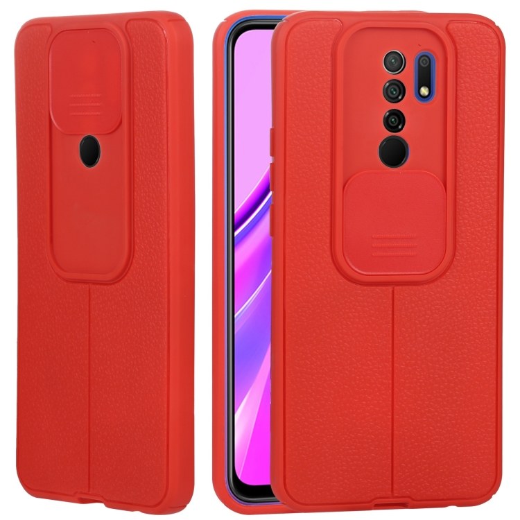 

For Xiaomi Redmi 9 Litchi Texture Sliding Camshield TPU Protective Phone Case(Red)