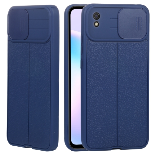 

For Xiaomi Redmi 9A Litchi Texture Sliding Camshield TPU Protective Phone Case(Blue)