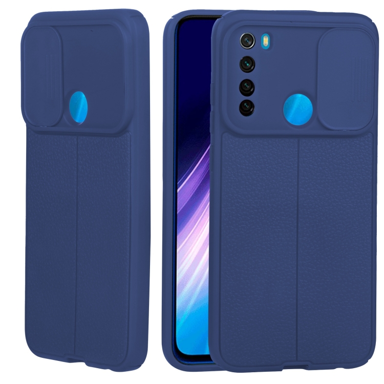 

For Xiaomi Redmi Note 8 Litchi Texture Sliding Camshield TPU Protective Phone Case(Blue)