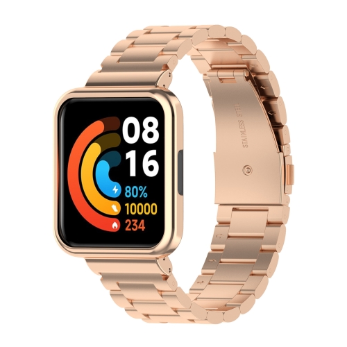 

Three-bead Steel Watch Band for Xiaomi Redmi Watch 2 Lite International Version(Rose Gold)