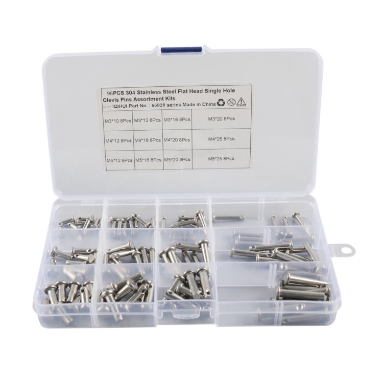 

A6828 96 in 1 304 Stainless Steel Flat Head Single Hole Clevis Pins Assortment Kit