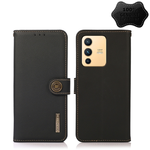 

For vivo S12 5G / V23 KHAZNEH Custer Genuine Leather RFID Phone Case(Black)