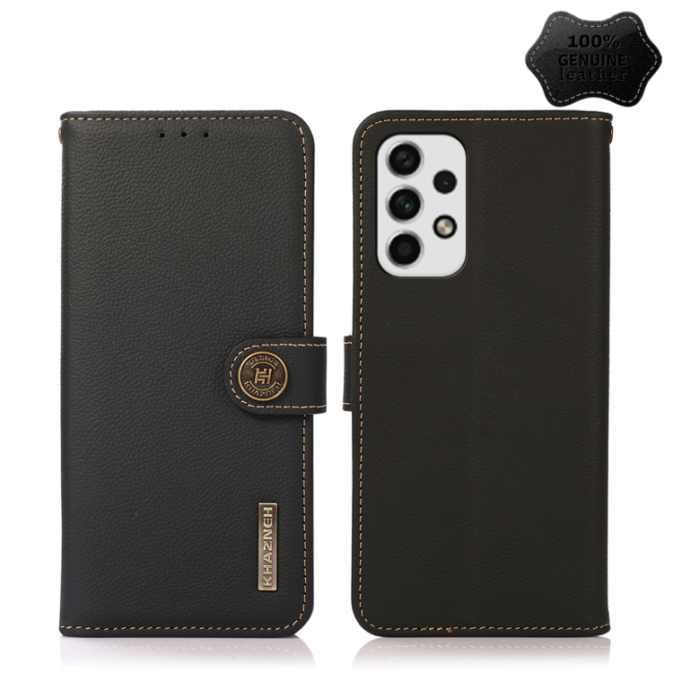 

For Samsung Galaxy A23 5G KHAZNEH Custer Genuine Leather RFID Phone Case(Black)