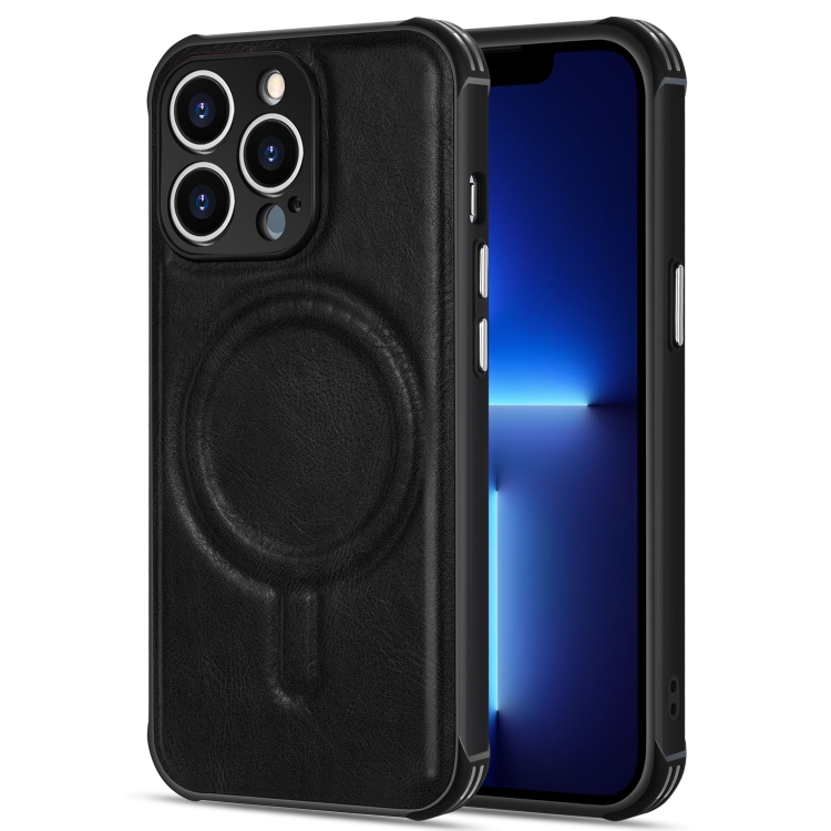

Crazy Horse Cowhide Leather Magnetic Phone Case For iPhone 13 Pro Max(Black)