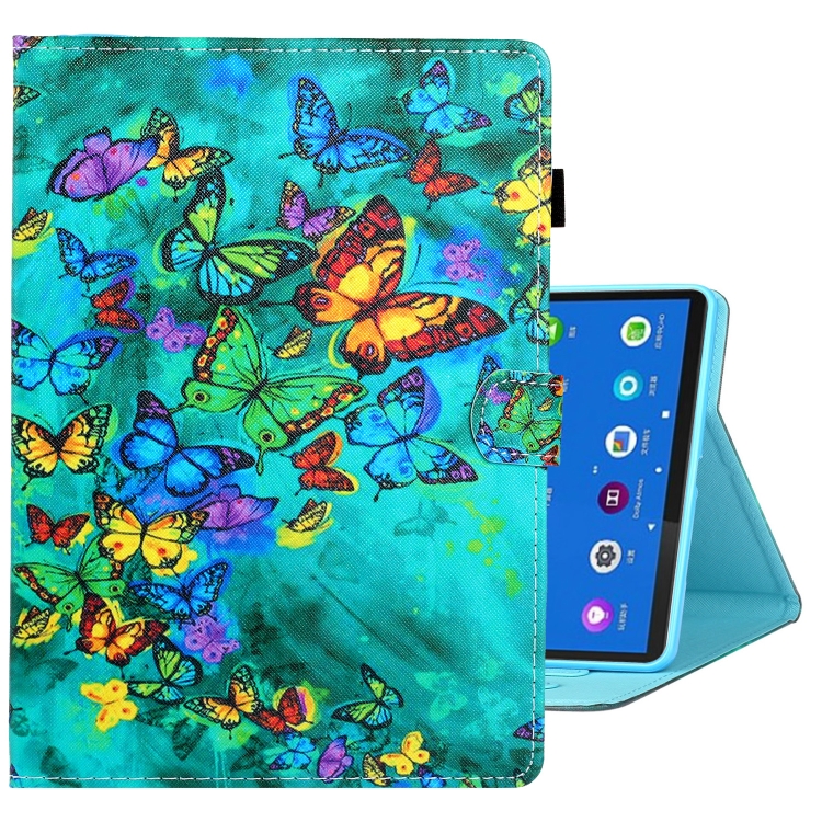 

For Samsung Galaxy Tab A8 10.5 2021 Coloured Drawing Stitching Leather Tablet Case(Green Butterfly)