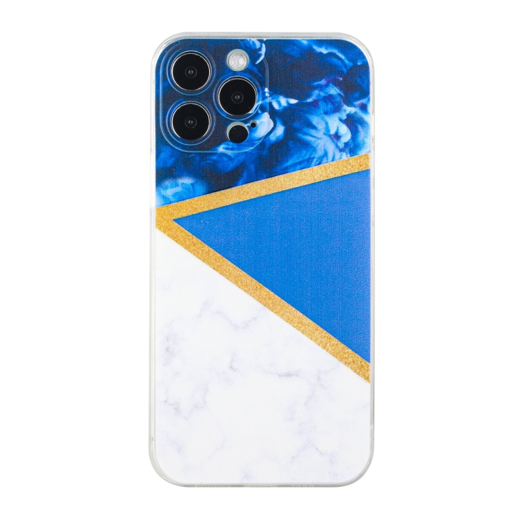 

Stitching Marble TPU Phone Case For iPhone 13 Pro Max(Dark Blue)