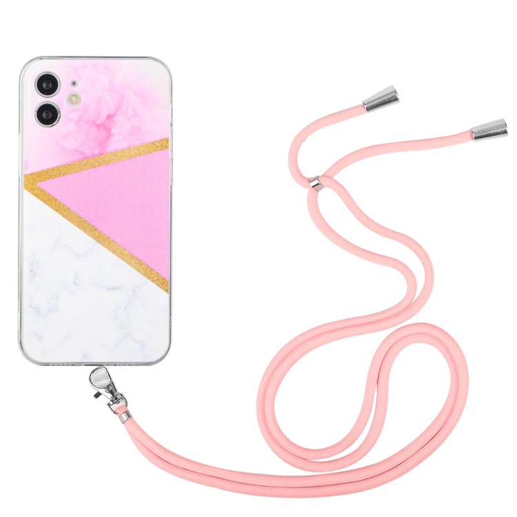 

Lanyard Stitching Marble TPU Case For iPhone 12(Pink Marble)