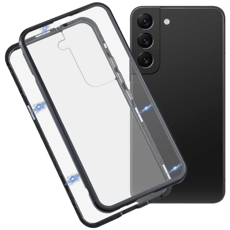 

For Samsung Galaxy S22 5G HD Magnetic Metal Tempered Glass Phone Case(Black)
