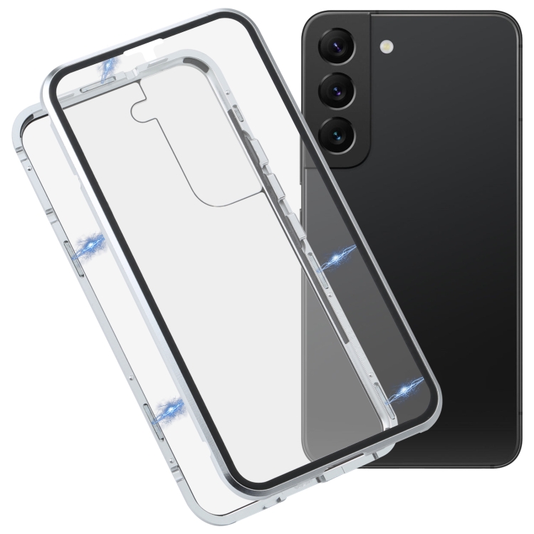 

For Samsung Galaxy S22 5G HD Magnetic Metal Tempered Glass Phone Case(Silver)