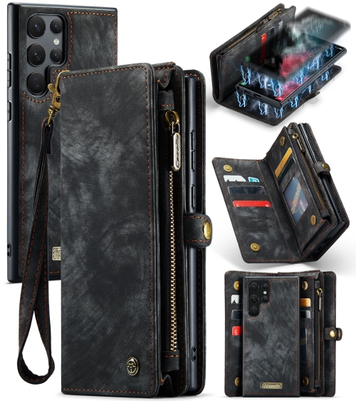 For Samsung Galaxy S22 Ultra 5G CaseMe-008 Detachable Multifunctional Horizontal Flip Leather Case(Black)