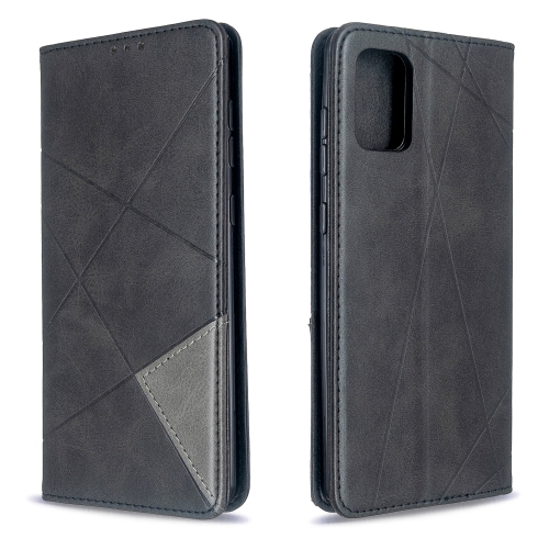 

For Galaxy A71 Rhombus Texture Horizontal Flip Magnetic Leather Case with Holder & Card Slots(Black)