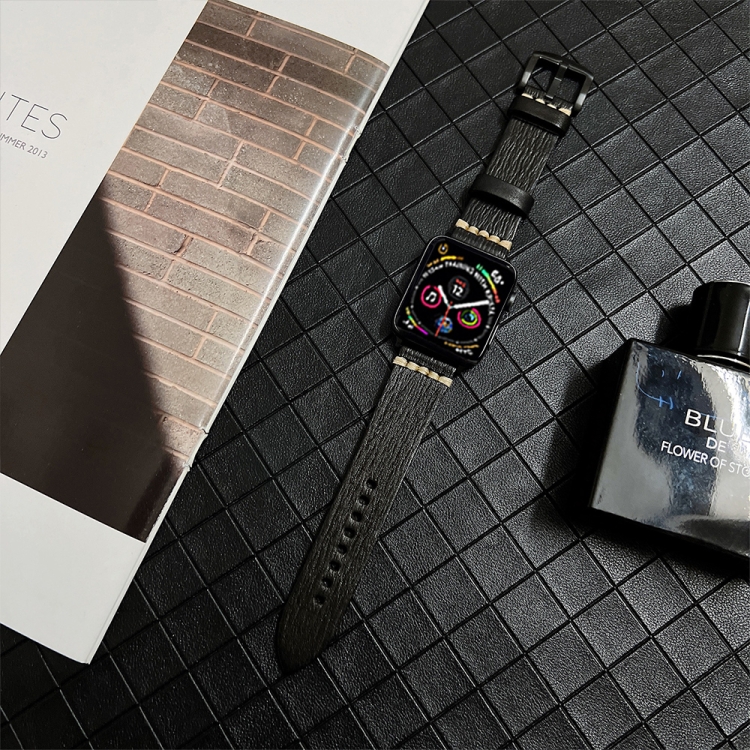 

Genuine Leather Watchband For Apple Watch Series 7 45mm / 6&SE&5&4 44mm / 3&2&1 42mm(Black)