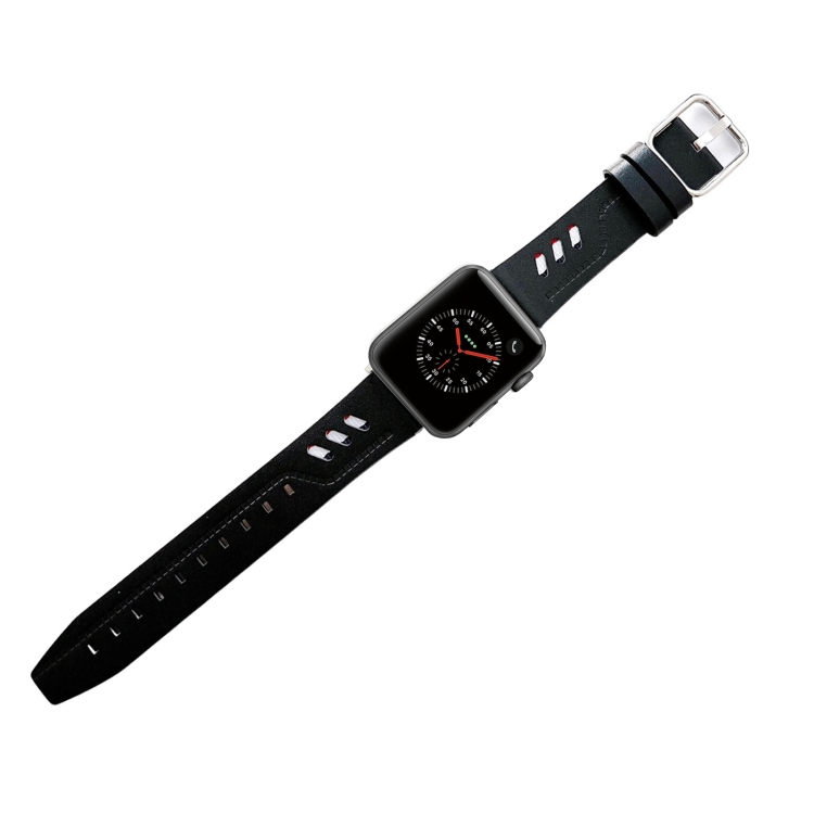 

Genuine Leather Nylon Watchband For Apple Watch Series 7 45mm / 6&SE&5&4 44mm / 3&2&1 42mm(Black)