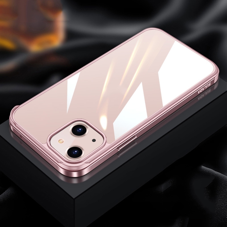 SULADA Metal Frame + Nano Glass + TPU Phone Case For iPhone 13(Pink)