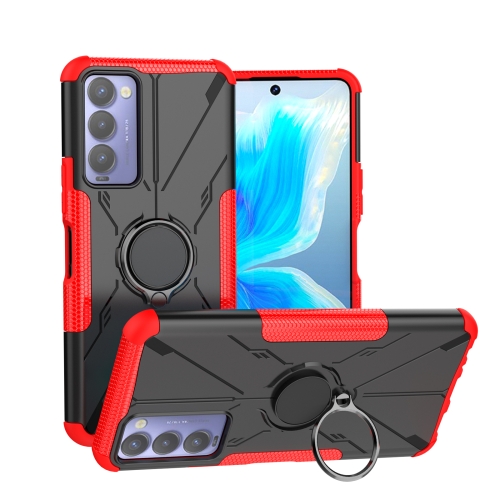 For Tecno Camon 18 Armor Bear Shockproof PC + TPU Phone Case with Ring Holder(Red)