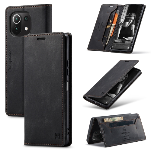 

For Xiaomi Mi 11 Lite AutSpace A01 Skin-feel Crazy Horse Leather Phone Case(Black)