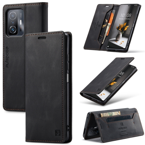 

For Xiaomi Mi 11T /11T Pro AutSpace A01 Skin-feel Crazy Horse Leather Phone Case(Black)