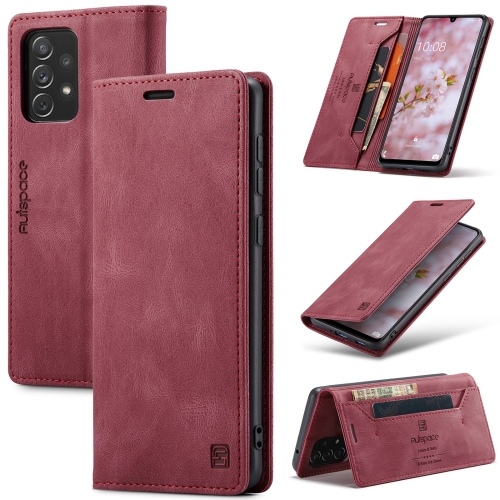 

For Samsung Galaxy A33 5G AutSpace A01 Retro Skin-feel Crazy Horse RFID Leather Phone Case(Wine Red)