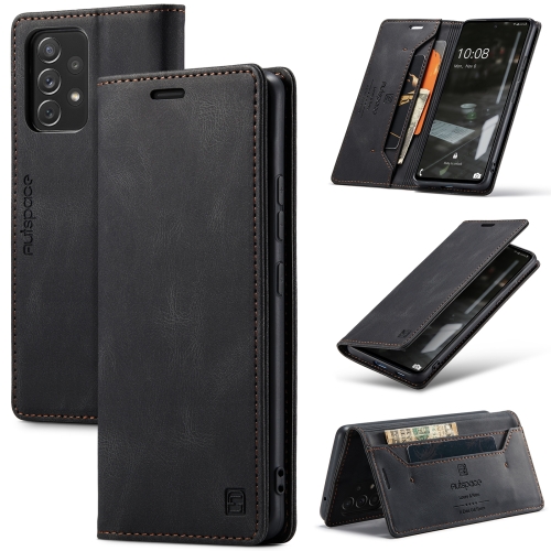 For Samsung Galaxy A53 AutSpace A01 Retro Skin-feel Crazy Horse RFID Leather Phone Case(Black)