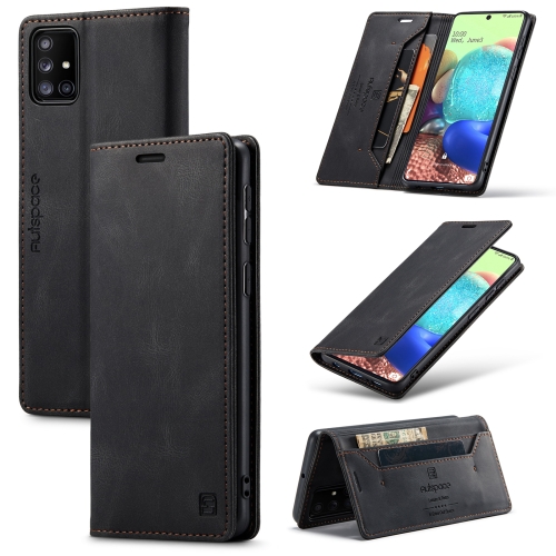 

For Samsung Galaxy A71 5G AutSpace A01 Retro Skin-feel Crazy Horse RFID Leather Phone Case(Black)