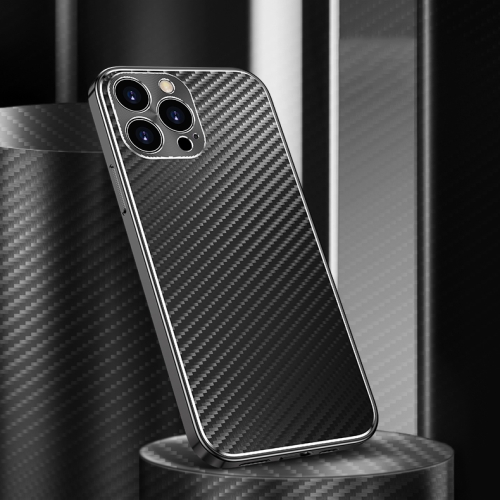 

Metal Frame Carbon Fiber Phone Case For iPhone 13 Pro(Black)