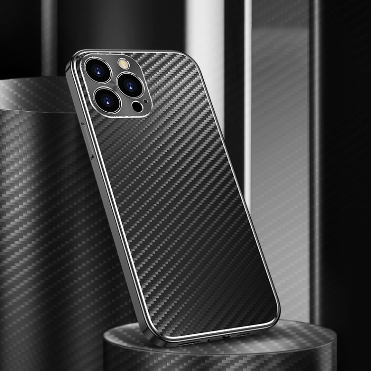 

For iPhone 12 Pro Metal Frame Carbon Fiber Phone Case(Black)