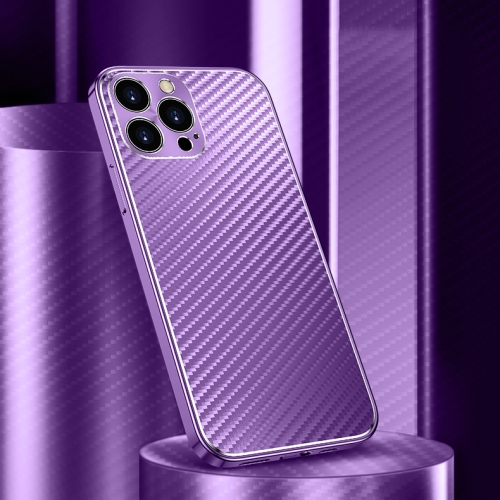 For Iphone 12 Pro Max Metal Frame Carbon Fiber Phone Case Purple